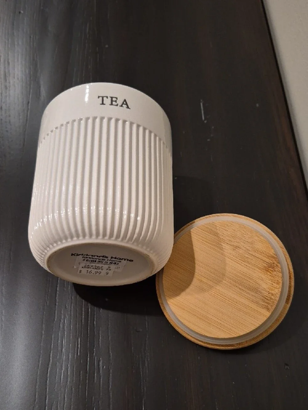 White Ceramic Kitchen Canister Set with Bamboo Lids and Gold Handles - 4 Piece